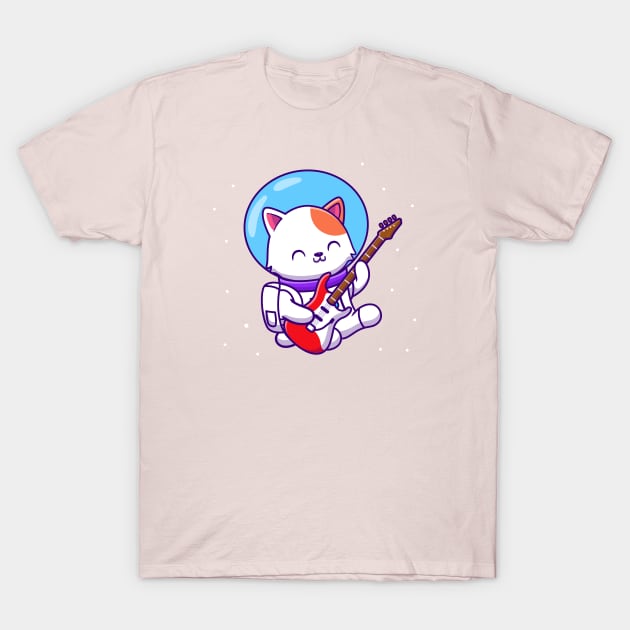 Cute Astronaut Cat Playing Guitar T-Shirt by Catalyst Labs